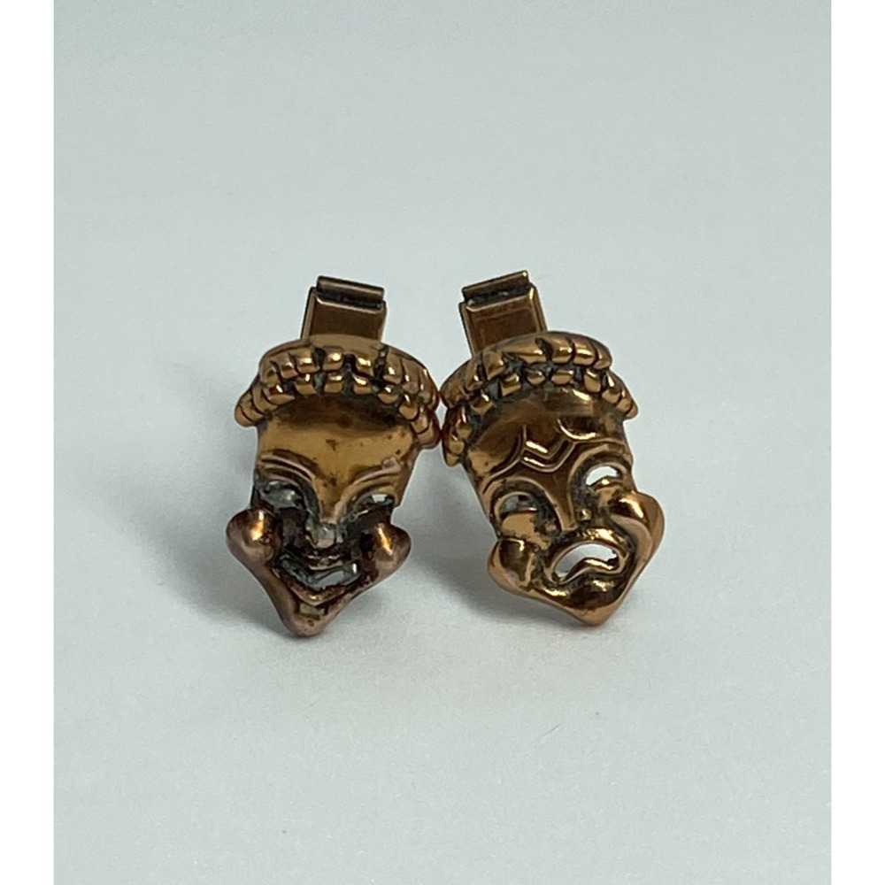 Vintage Renoir Mask Cufflinks Comedy Tragedy Theater Copper Men’s Jewelry